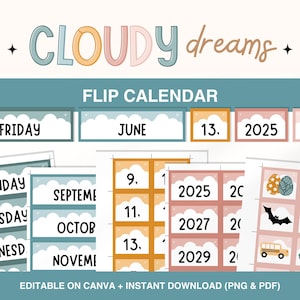 Classroom Flip Calendar Display, Colorful Classroom Decor, Daily Classroom Calendar, Editable Printable Classroom Management, Canva Template