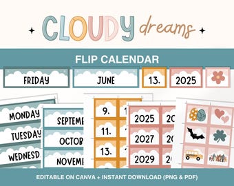 Affichage du calendrier à rabat pour la classe, Décoration colorée pour la classe, Calendrier quotidien de la classe, Gestion de classe imprimable, modifiable, Modèle sur toile