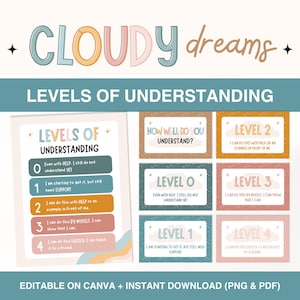 Levels of Understanding Posters, Editable Classroom Poster Templates, Printable Rainbow Classroom Management Decor, Self-Accessment Posters
