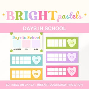Classroom Days at School Display, Days in School Tally Chart, 100 Days of School Counting Chart, Printable Pastel Classroom Counting Decor