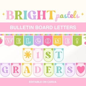 Bulletin Board Letters, Bright Pastel Classroom Decor, Classroom Display Lettering Pack, Elementary Classroom Decoration, Canva Template
