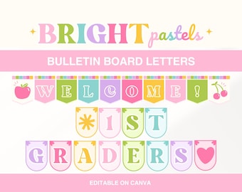 Bulletin Board Letters, Bright Pastel Classroom Decor, Classroom Display Lettering Pack, Elementary Classroom Decoration, Canva Template