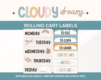 Classroom Rolling Cart Labels, 12 Drawer Cart Labels, Editable Teacher Cart Labels, 10 Drawer Label, Printable Rainbow Trolley Labels