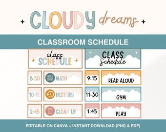 Editable Classroom Schedule Display, Daily Classroom Schedule Cards, Visual Timeline Display, Classroom Management Printable, Poster