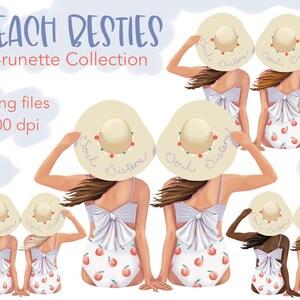 Mejores amigos de la acuarela en la playa png, mejores amigos clipart de crucero, diseño de camiseta de crucero, lindo mejor amigo clipart, morena en bikini