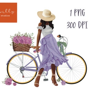 Frau mit Fahrrad und lila Blumen Sublimation, Frühling Planer Cover Design