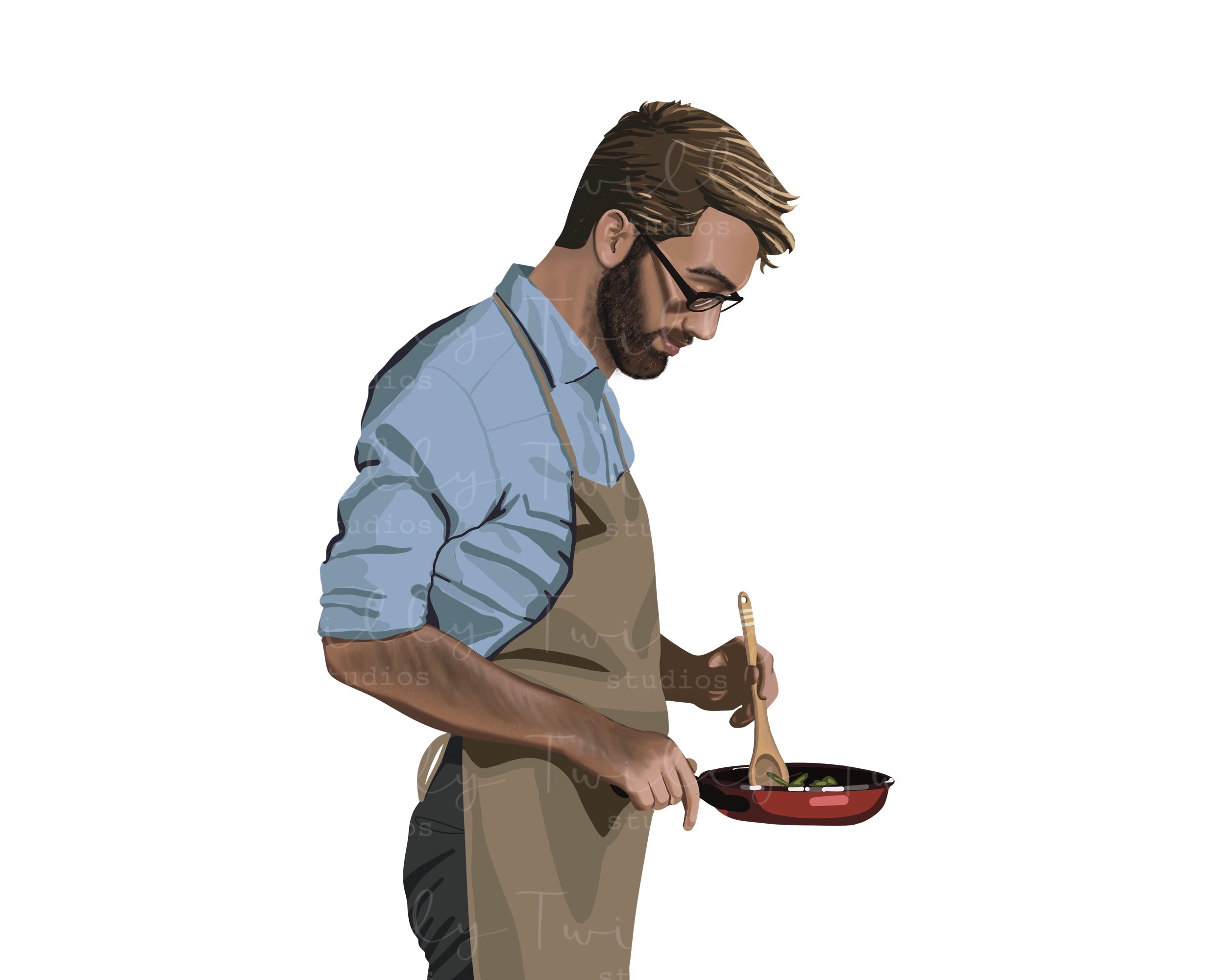 Man Cooking Clipart Male Chef Illustration Guy in Kitchen - Etsy