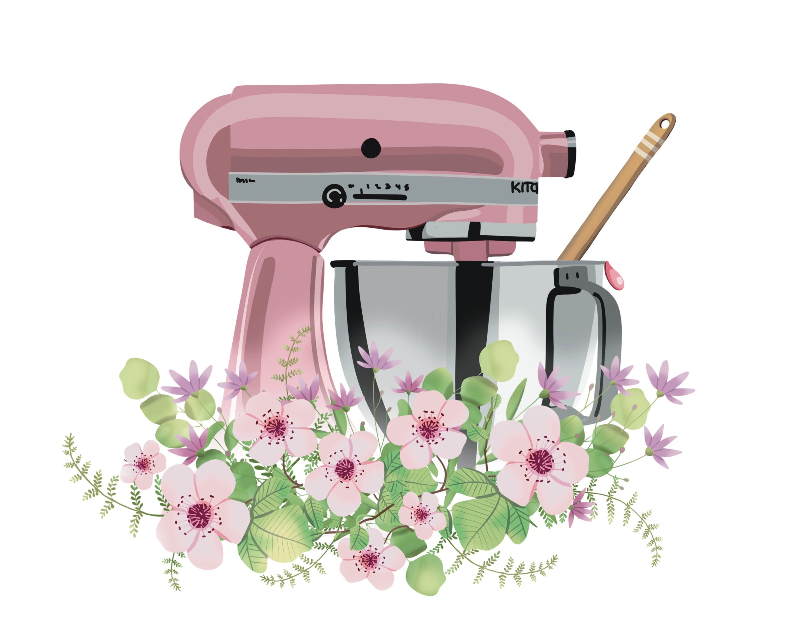 Pink Poppy Flowers Watercolor Kitchenaid Mixer Mixing Machine