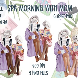 Mother Daughter Clipart, journée spa, journée cocooning, Fashion Girl, Planner Girl, Sublimation Design, Mothers Day Clipart, Spa Day, Planner clipart