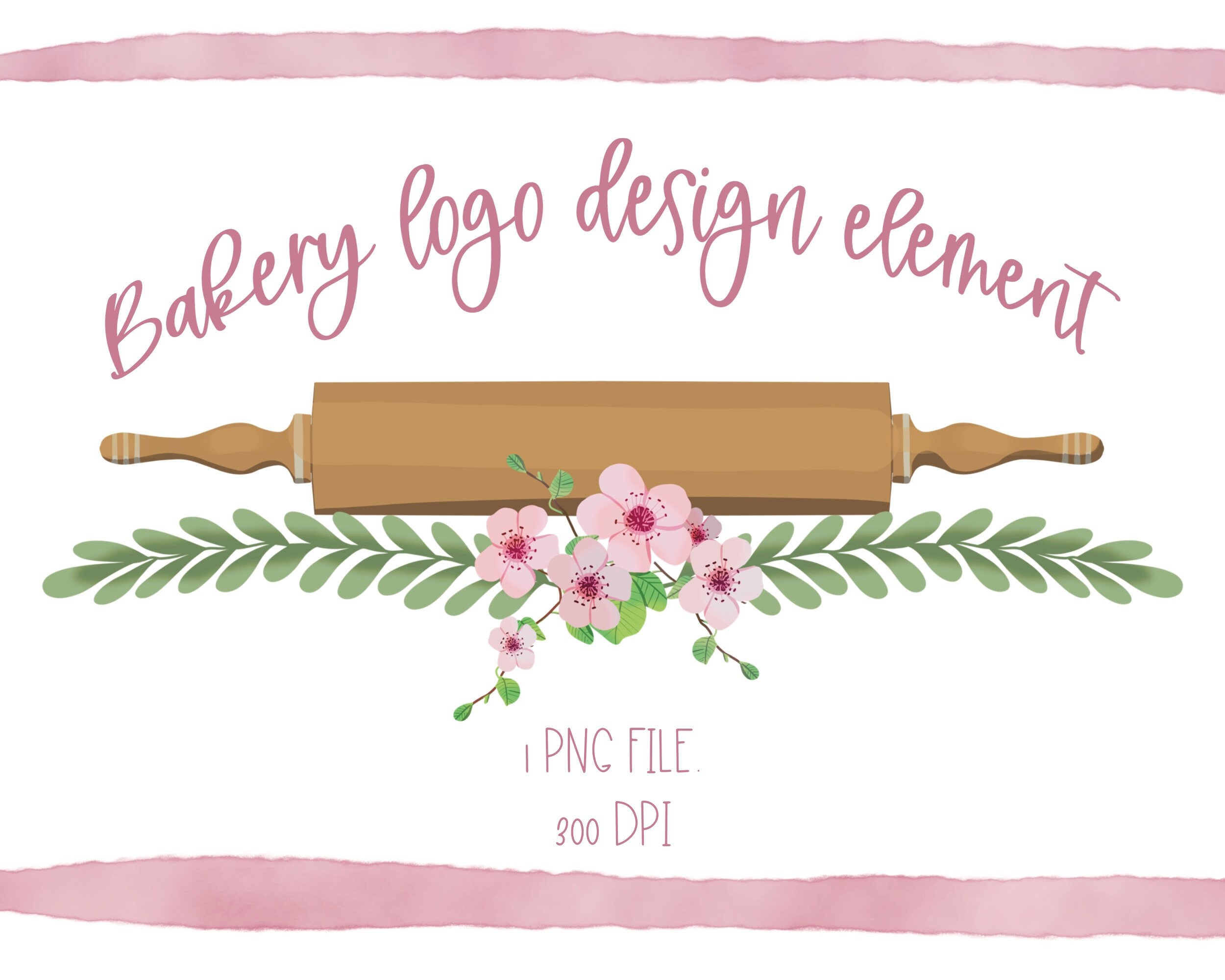 Rolling Pin and Flowers Png, Bakery Logo Design, Watercolor Kitchen