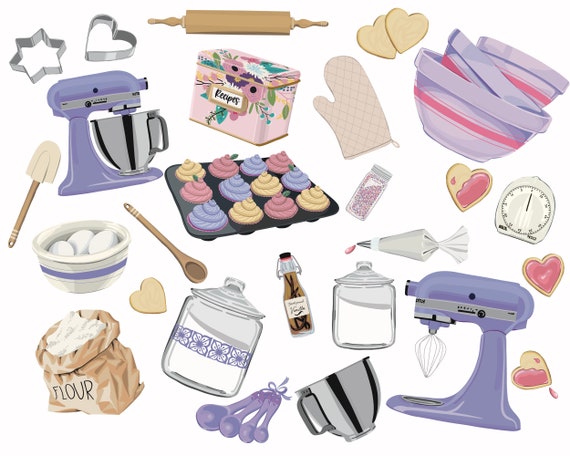 Purple Baking Supplies Clipart Bundle, Lavender Kitchenaid Mixer, Bakery  Logo Design, Watercolor Kitchen Png 