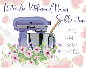 Purple mixer sublimation png, bakery logo clipart, floral bakery illustration, cute baking clipart, lavender kitchen