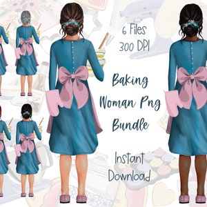 Clipart de chef de pastelaria, desenho de mulher assando, logotipo de padaria, clipart de logotipo de pequena empresa, clipart de cartão de visita, garota da moda