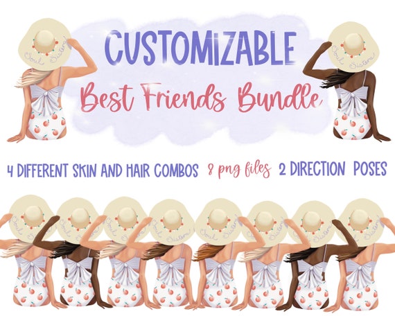 best friends group customizable clipart bundle instant download Girls beach trip clipart girlfriends clipart