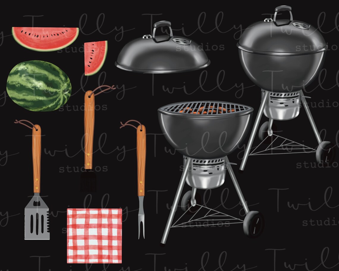 Black Charcoal Grill Clipart Bundle, Neighborhood Party Graphics