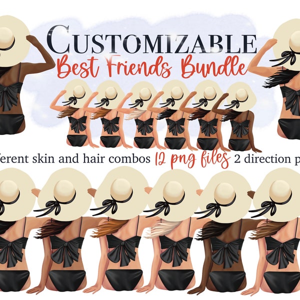 Girls beach trip clipart, best friends group customizable clipart bundle, girlfriends clipart, instant download