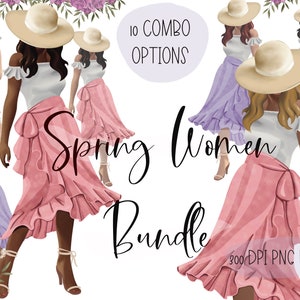 Frühling Mode Mädchen Clipart, Wähle Haut ton, African American Sublimation, Planer Sticker Design, original Aquarell Clipart, handgezeichnet