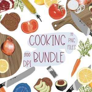 Pacote de clipart de culinária, clipart de legumes e frutas, suprimentos de cozinha, ilustração de receita