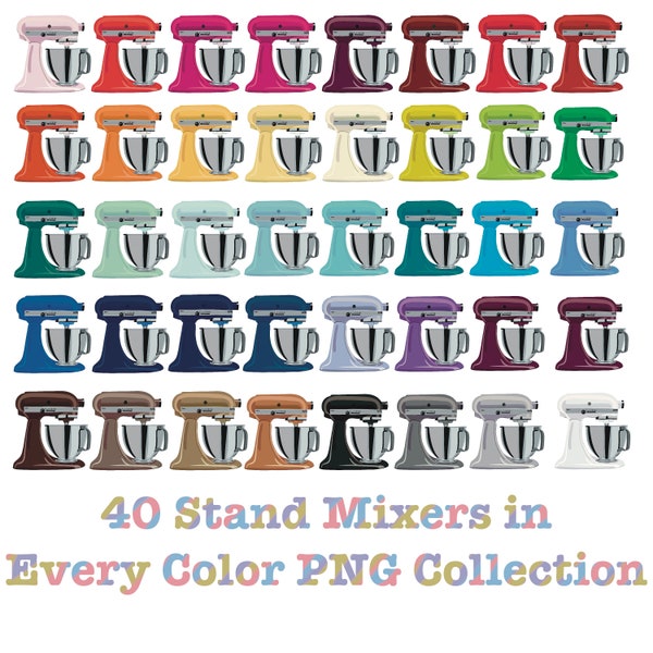 Rainbow stand mixer clipart collection, 40 colors of stand mixers for sublimation or design, commercial use, multicolored baking art