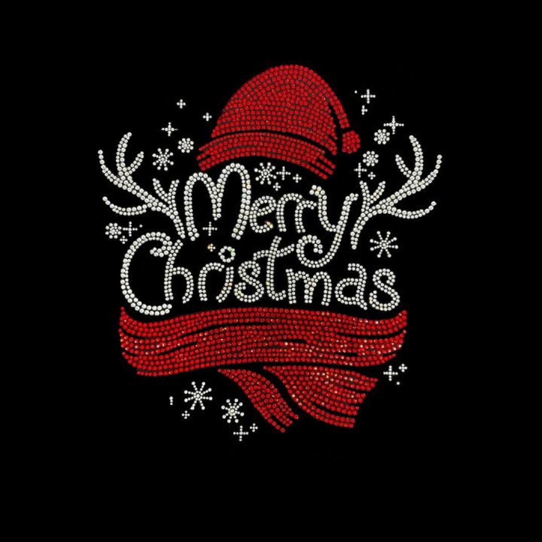 Merry Christmas Rhinestone Heat Transfer Design, Custom Iron on Decals