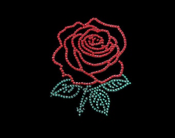 Rose Heart Rhinestone Iron On Transfer: Bling Patch Applique (4x3" )