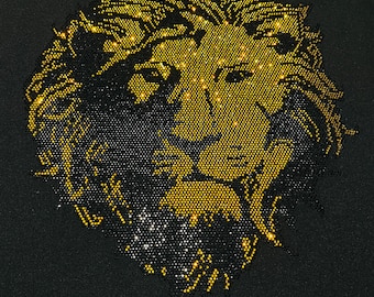 Gold Lion Rhinestone Heat Transfer: Iron-On Applique (12.5" x 12")