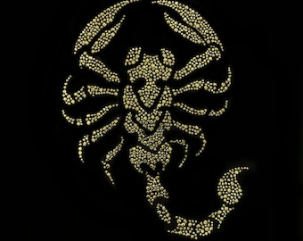Gold Scorpion Rhinestone Iron on Patch, Bling Applique (9.5" x 7") Heat transfer hot fix crystal designs
