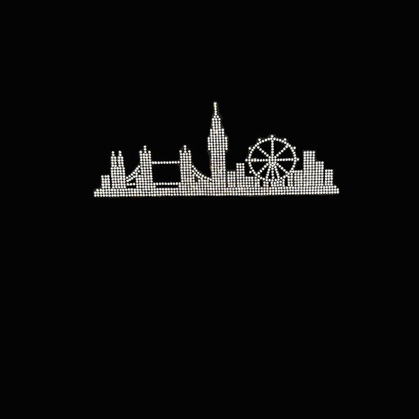 London City View Rhinestone Design | Landmark Inspired Clothing Hotfix | Urban Style Iconic View | 5x9 Size | Fashionable Metropolis Glam