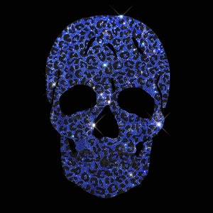Blue Leopard Skull Rhinestone Iron-on Heat Transfer (13&quot; x 9&quot;)