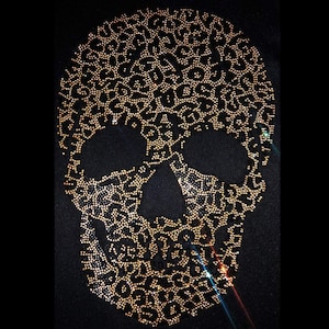 Leopard Print skull rhinestone transfer for Custom Shirts, Skull iron on Transfers for women Clothes, Bling Skeleton Print 13&quot; x 9&quot;