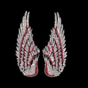 pink crystal angel wings rhinestone transfer, iron on rhinestone transfer patch, angel wing design, heat transfer iron on patch 12&quot; x10&quot;