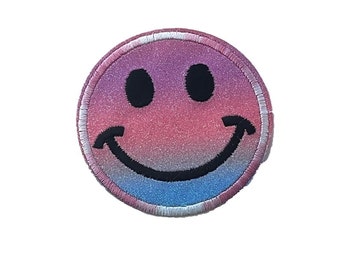 Smiley Face Iron On Patch: Embroidered Emoji Design