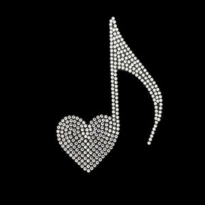 Music note iron on rhinestones transfer , hot fix music note design transfer , bling bling patch motif 4H x 3W