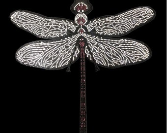 Rhinestone Dragonfly Heat Transfer Design, Custom Iron on Decal, Rhinestone Patch of Dragonfly, Hot Fix Crystal Dragonfly Design