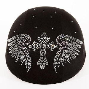 Funda para casco con alas de diamantes de imitación y cruz - Medio casco para moto o equitación