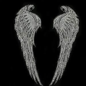 Black, white angel wing transfer, rhinestone angel wings, heat transfer angel wing, hot fix angel wings, rhinestone transfer wings 12x10