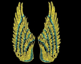 Rhinestone Angel Wing Iron-On Patch: Bling T-Shirt Applique (12x10 in.)