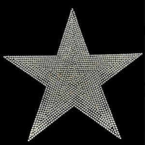 May include: A large silver star-shaped ornament made of small, round, shiny beads.