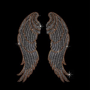 Orange Angel wings iron on transfer, heat transfer angel wing design, hot fix rhinestone angel wing applique, rhinestone transfer  13&quot; x 9&quot;