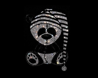Sleepy Panda Rhinestone Applique, Bling Heat Transfer (10.5" x 7.5") hot fix crystals