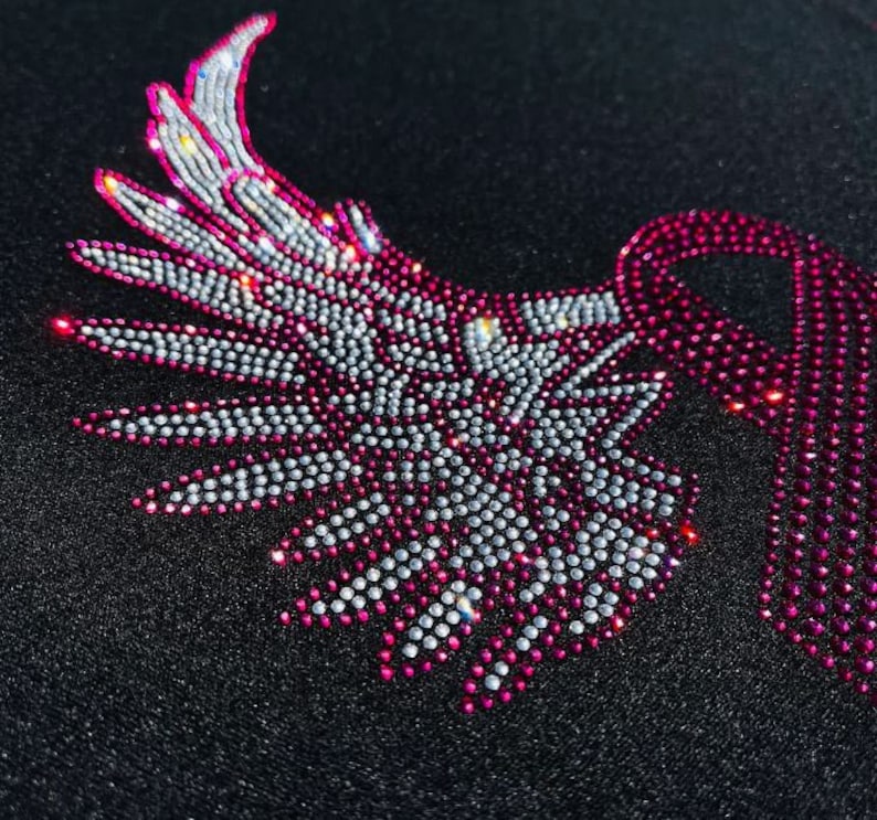 Pink Ribbon With Rhinestone Pink Ribbon Rhinestone Iron on Patches, Breast Cancer Awareness, Heat ...
