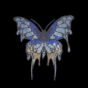 butterfly iron on rhinestone design, cute butterfly patches, crystal butterfly heat transfer design, bling motif , customize shirt prints