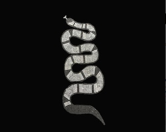 Rhinestone Snake Iron on Patches Silver Biker Applique (7" x 7") heat transfer crystal design , hot fix crafts