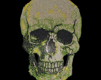 Rhinestone Skull Iron-On Transfer: Bling T-Shirt Applique (16x9 inches)