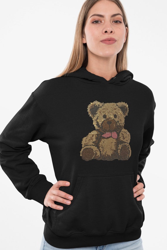 Sudadera con capucha y osito de peluche con diamantes de imitación
