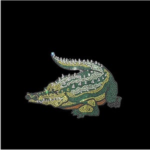 Alligator Iron on Rhinestone Design, Heat Transfer Crocodile patch, Hot Iron Transfer Designs , Bling patches for clothes 9.5&quot; x 5&quot;