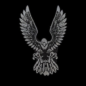 Silver Flying Eagle iron on Rhinestone Transfer, Hot fix Eagle Design, Gemstone Sparkly Hot Fix Rhinestone Eagle Patch for Clothing