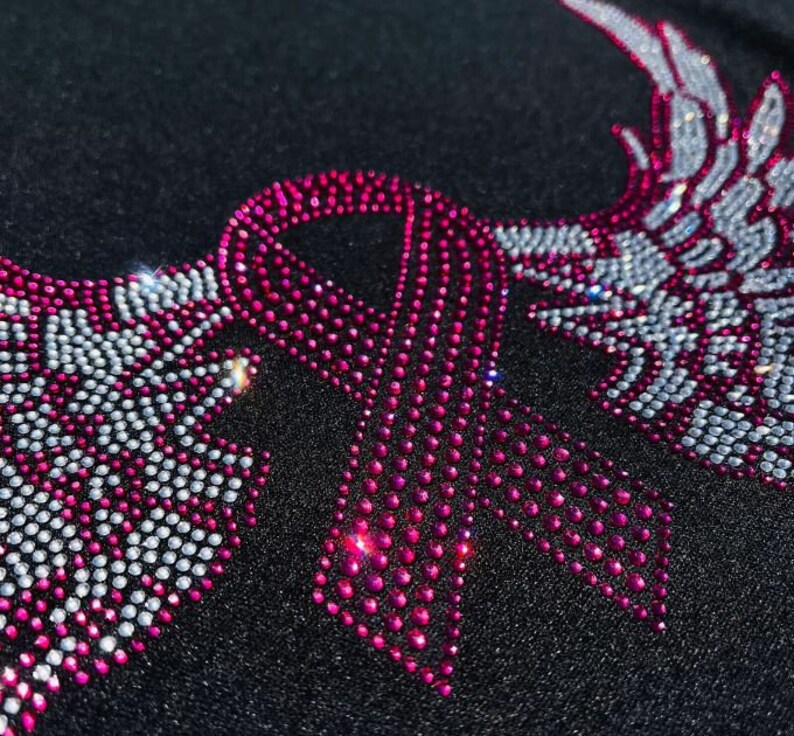 Cancer Ribbon Rhinestone Pink Ribbon Rhinestone Iron on Patches, Breast Cancer Awareness, Heat ...