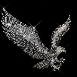 Silver Flying Eagles iron on Rhinestone Transfer, Hot fix Eagle Design, Gemstone Sparkly Hot Fix Rhinestone Eagle Patch for Clothing