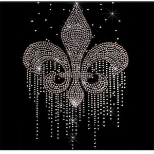 Rhinestone Fleur de Lis Iron-On Patch: Bling Crystal Applique (11&quot; x 7.5&quot;)